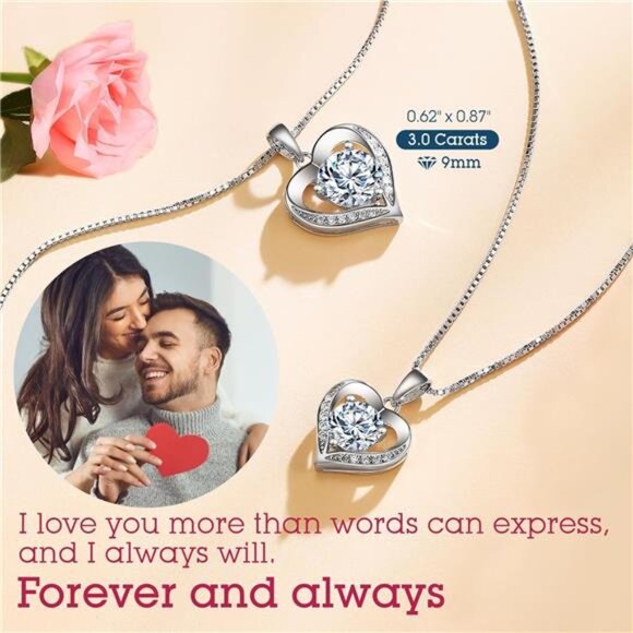 Heart Pendant Necklace Gifts for Wife, Engraved 'I LOVE YOU' Gift for Wife, 1-3 - Picture 5 of 7